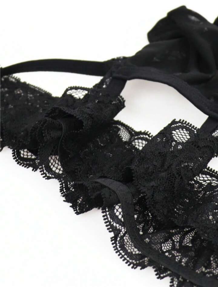 Alluring Black Lace Mysterious U-Convex Sexy Black Hollow Mesh Waist Men's Lingerie